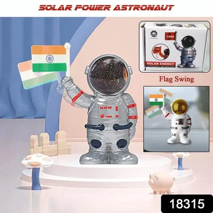 Solar Power Astronaut Ornament Moving Hand With Indian Flag (1 Pc) - Zidbik