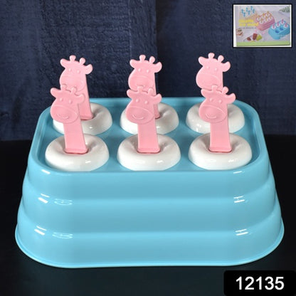 6 Cavity Popsicle Molds Plastic Giraffe Shape Ice Moulds (1 Pc) - Zidbik