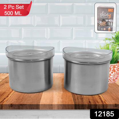 Multipurpose Stainless Steel Airtight Containers With See Through Lid (2 Pc  500 Ml) - Zidbik
