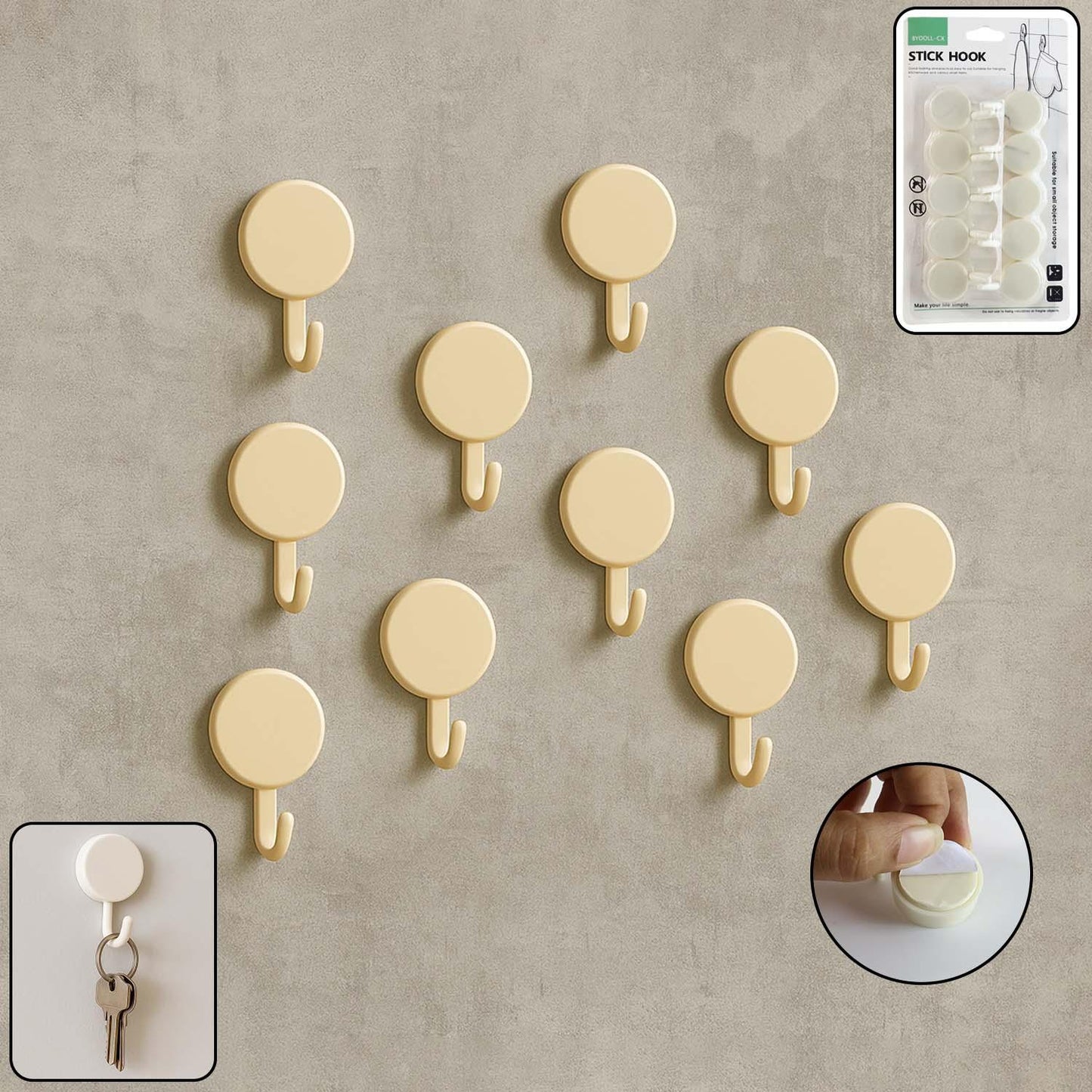 Self Adhesive Round Wall Hooks (10 Pc) - Zidbik
