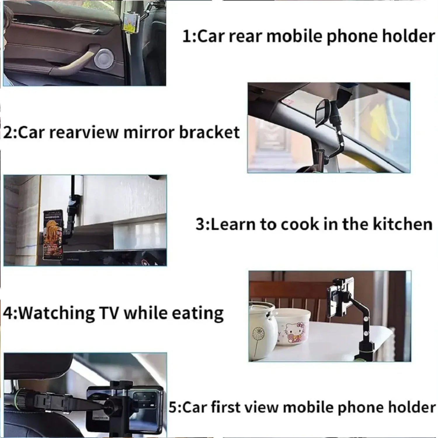 Multifunctional Car Rear View 360 Rotatable Mobile Holder - Zidbik