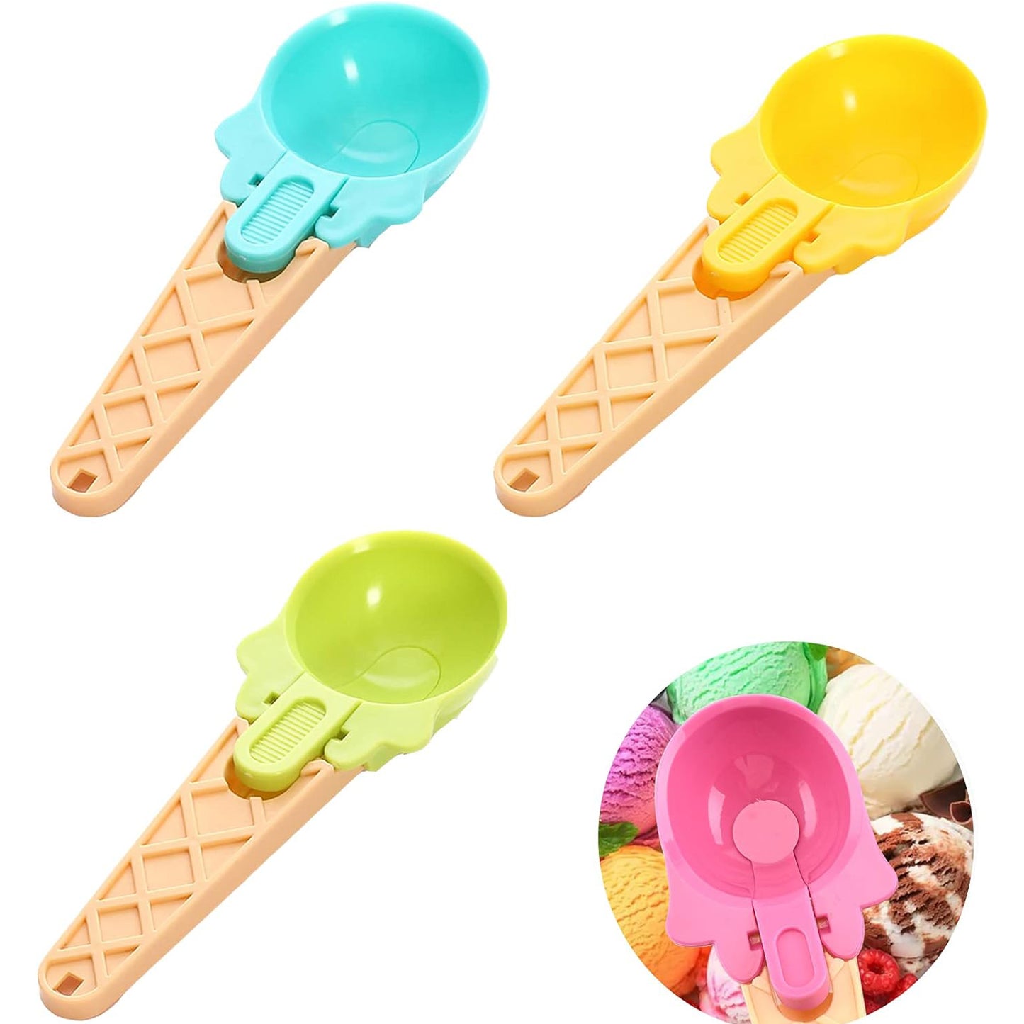 5509 Ice Cream Spoons 2pcs Plastic Water Melon Scoopers With Trigger Dipper And Adults For Summer Party Ice Cream Scoop Food Serving Spoon Kitchen Tools Ice Cream Digging Spoon Household Spoons Cupcake Spoons Aps Fruit Ball Player (2 Pc) - Zidbik