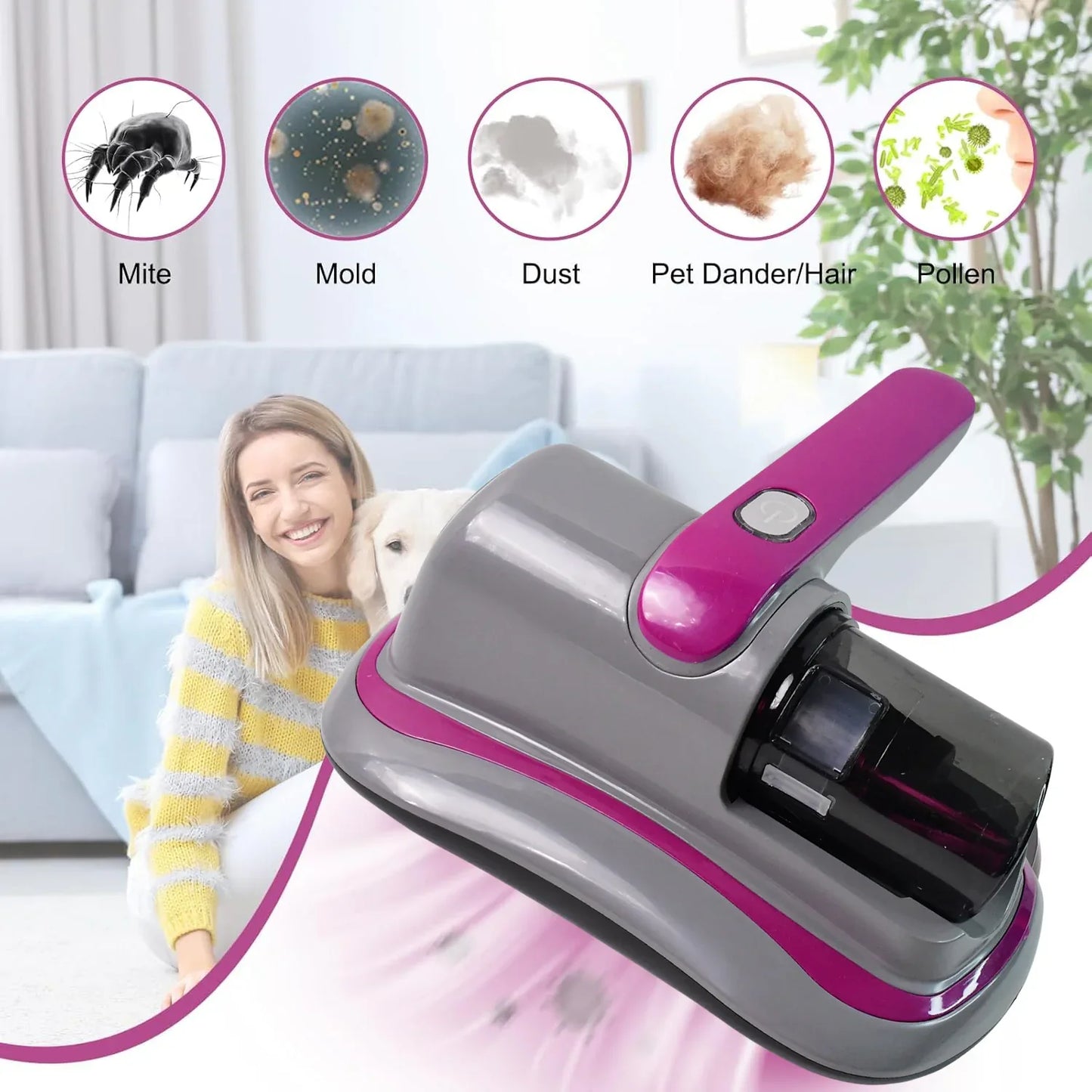 0227 Powerful Suction Portable Handheld Vacuum Cleaner - Low Noise Vacuum Cleaner For Bed - Cordless Vacuum Cleaner For Car Seat Crevices Pillows Mattresses Sofas Wireless Anti Dust And Mite Cleaner - Zidbik