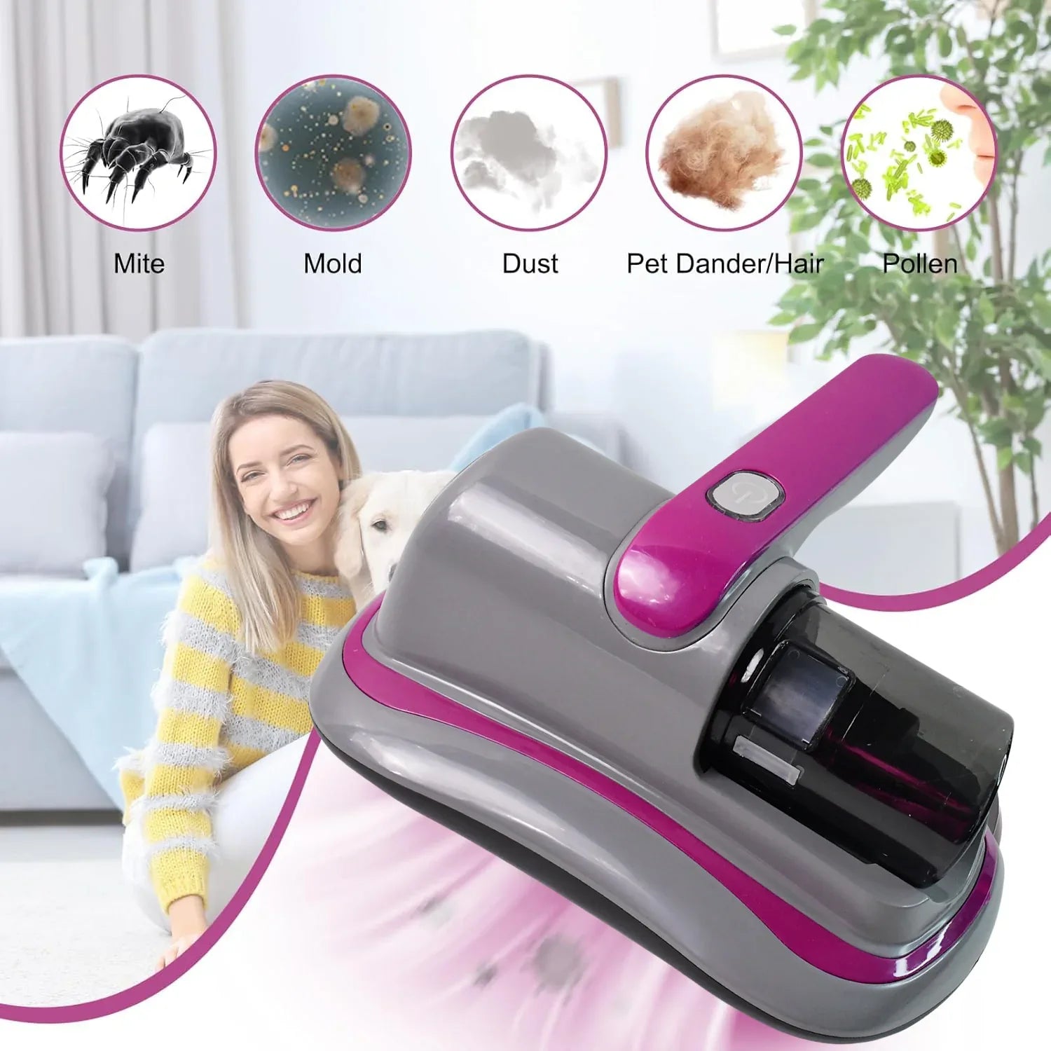 0227 Powerful Suction Portable Handheld Vacuum Cleaner - Low Noise Vacuum Cleaner For Bed - Cordless Vacuum Cleaner For Car Seat Crevices Pillows Mattresses Sofas Wireless Anti Dust And Mite Cleaner - Zidbik