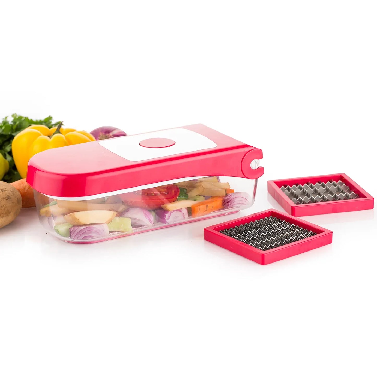 8102 Ganesh Plastic Chopper Vegetable And Fruit Cutter Red - Zidbik