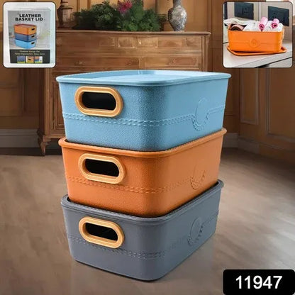 3-piece Plastic Multipurpose Storage Basket Bin Set With Handle (3 Pcs Set) - Zidbik