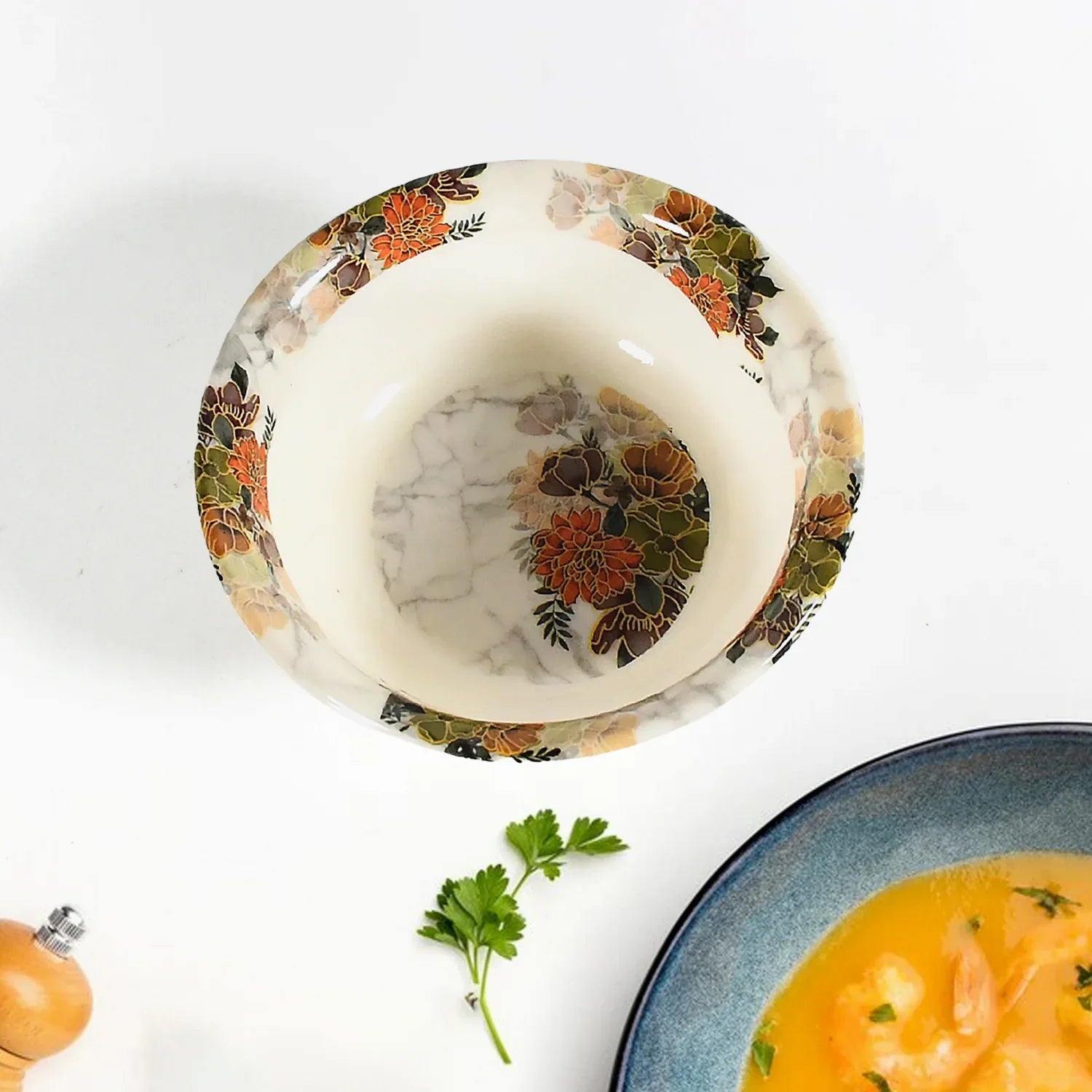 8231 Dream High Quality Plastic Dinning Dinner Set With Unique Flower Design Printed 6 Pc Plates 6 Pc Bowls And 6 Pc Serving Spoon Lightweight Round Plates And Bowls Microwave And Dishwasher Safe (18 Pcs Set) - Zidbik