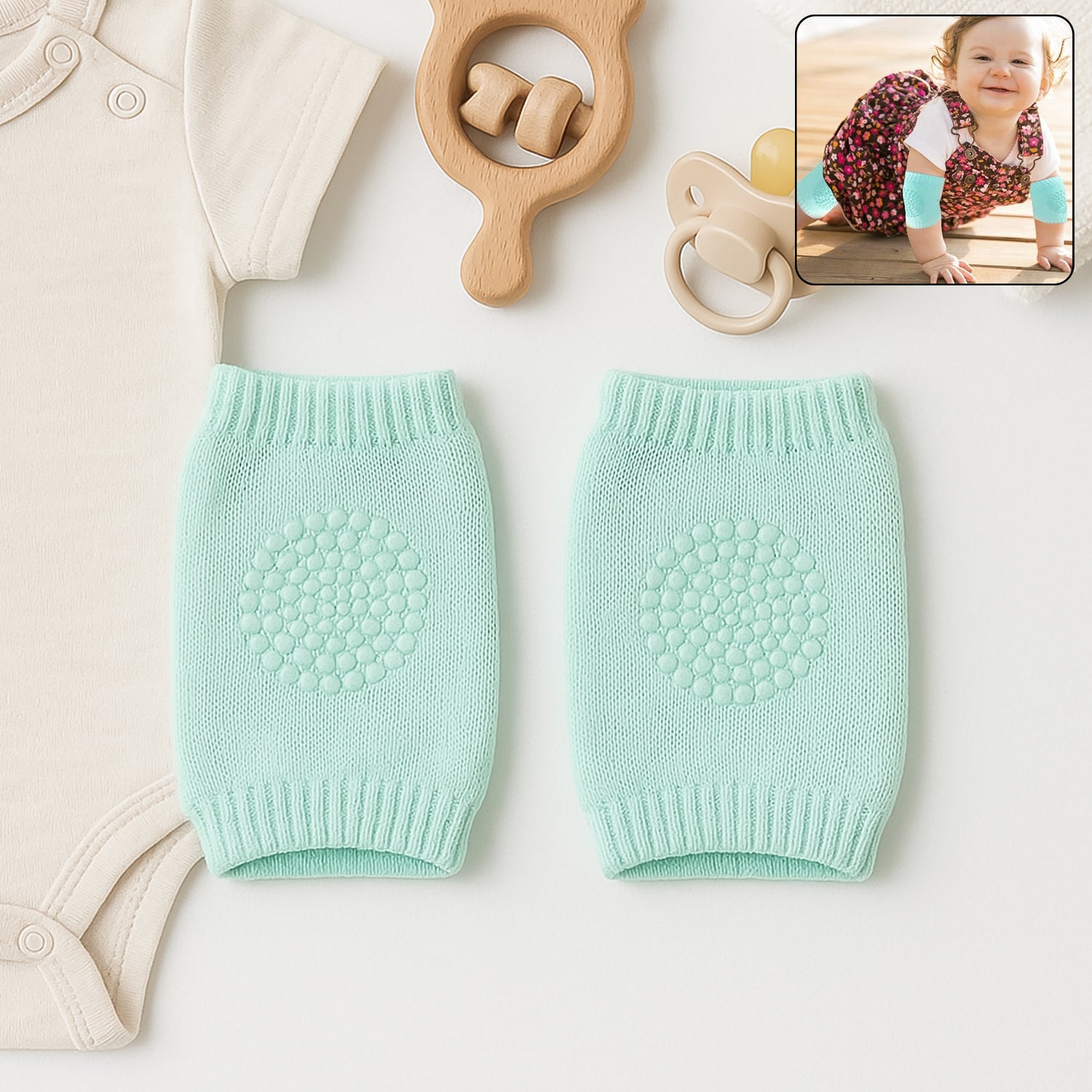 Mint Green Toddler Wool Knit Leg Warmer (Knee Guard) - Zidbik