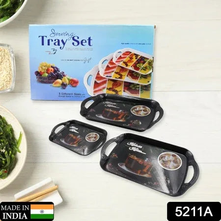 5211a Serving Tray Set Of 3 Melamine Trays For Kitchen Snacks Serving Tray Tray Set For Serving Tea Tray For Serving Fancy Trays For Serving Gift Item Different Size For Kitchen  Office Use - Zidbik
