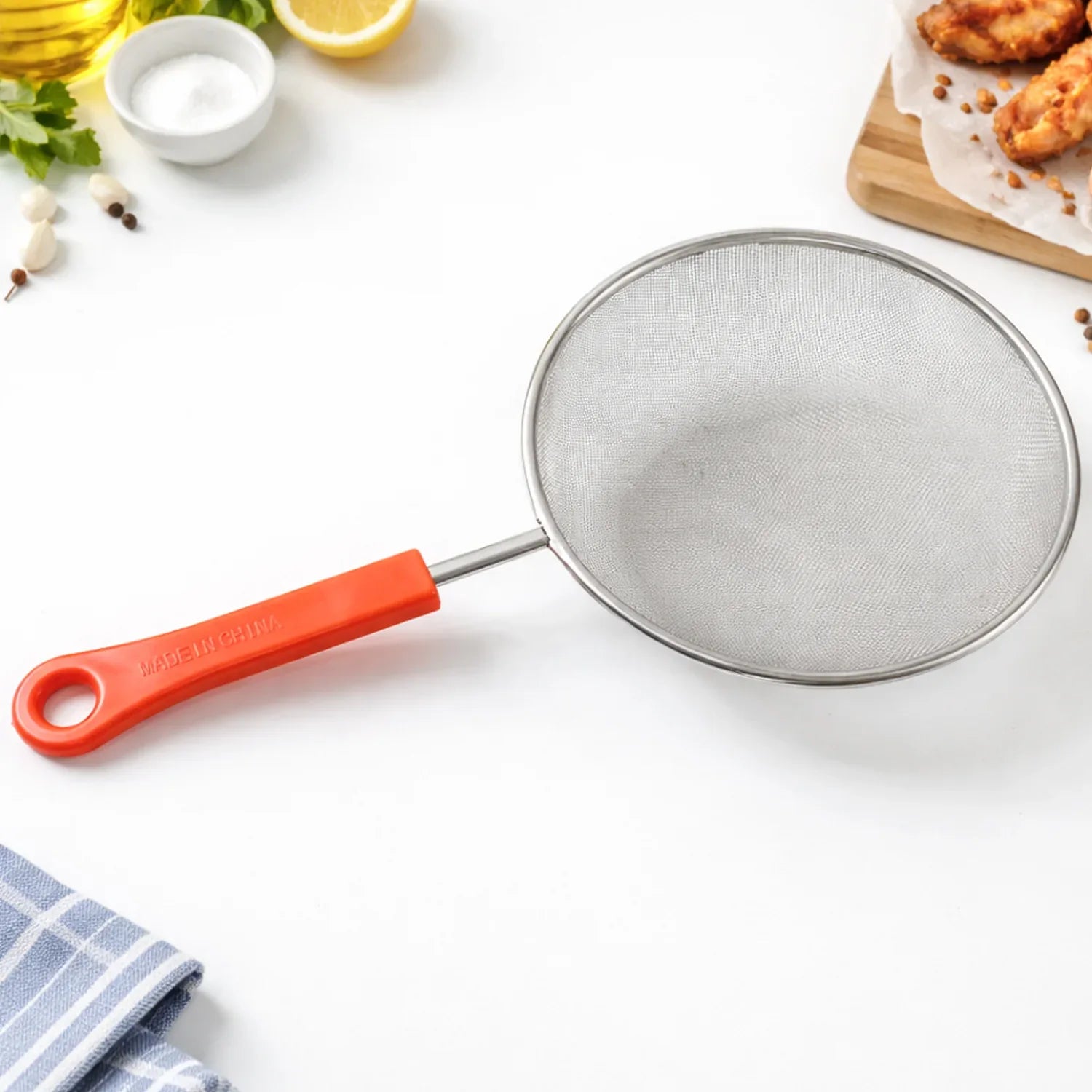 B-grade Big Size Fine Mesh Kitchen Strainer With Strong Handle Grip (1 Pc) - Zidbik