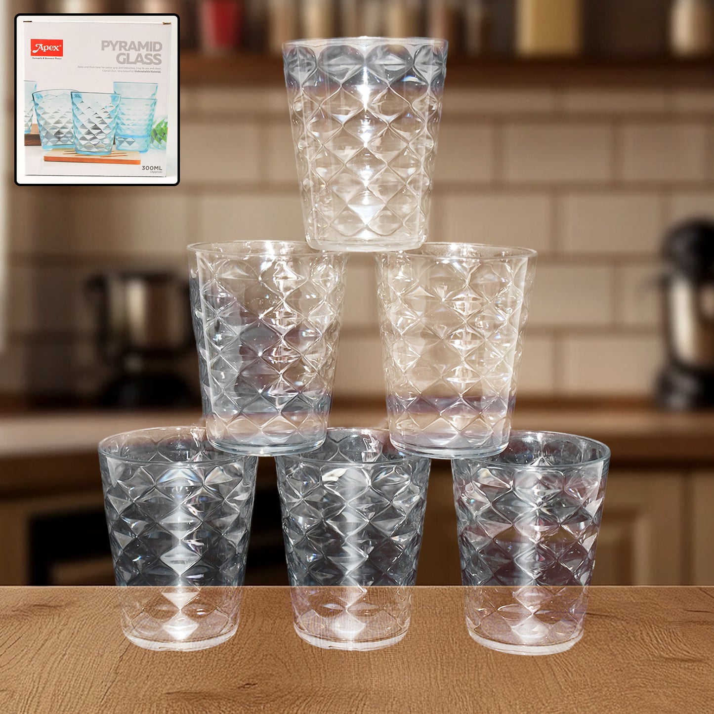 Apex Pyramid Design Unbreakable Plastic Glass  300 Ml - Zidbik