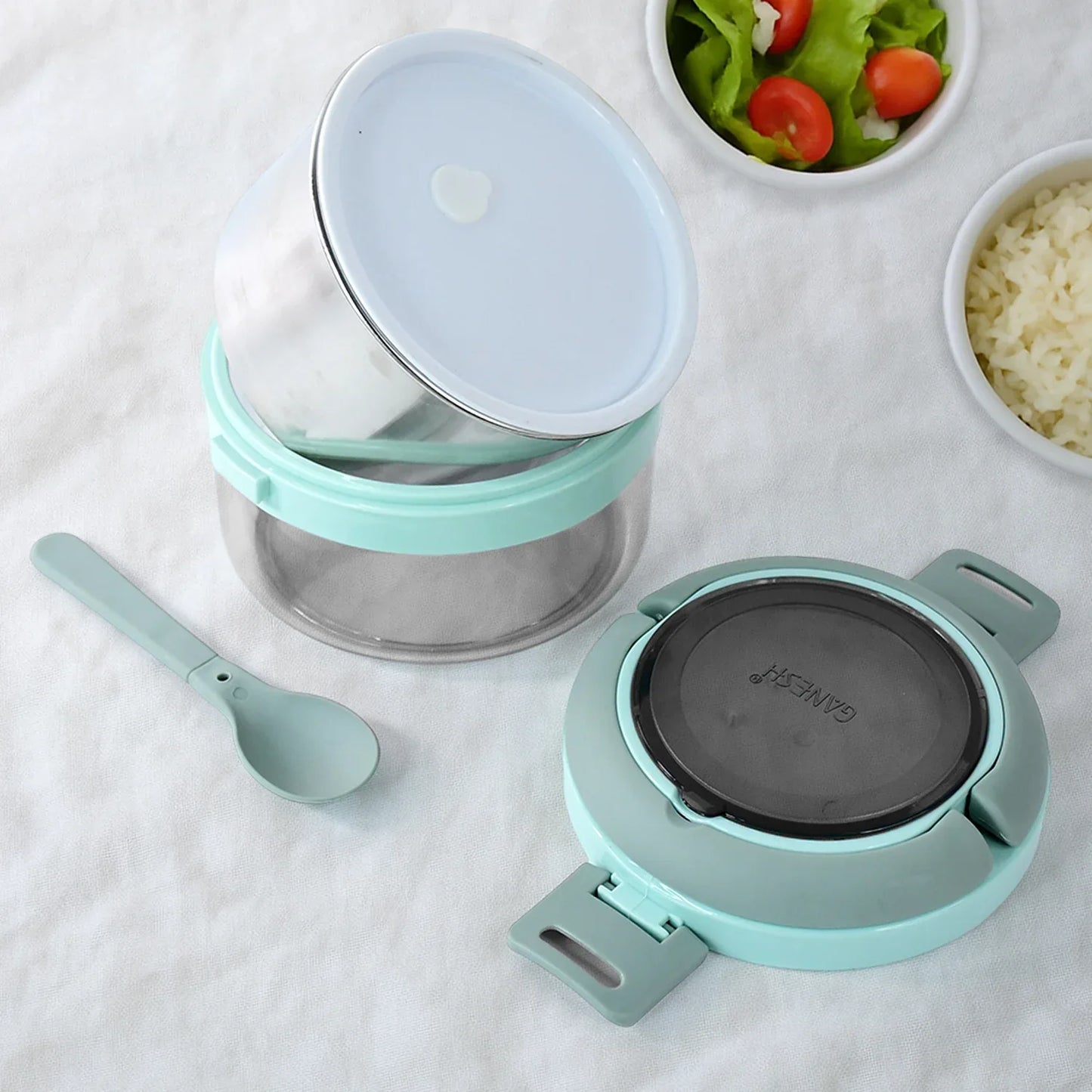 Ganesh Tiara 400ml Stainless Steel Insulated Lunch Box With Leakproof Lid Folding Spoon - Zidbik
