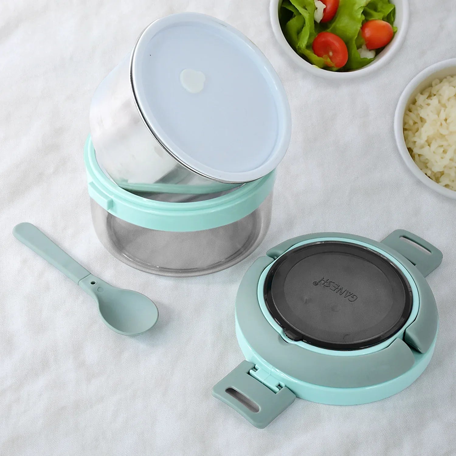 Ganesh Tiara 400ml Stainless Steel Insulated Lunch Box With Leakproof Lid Folding Spoon - Zidbik