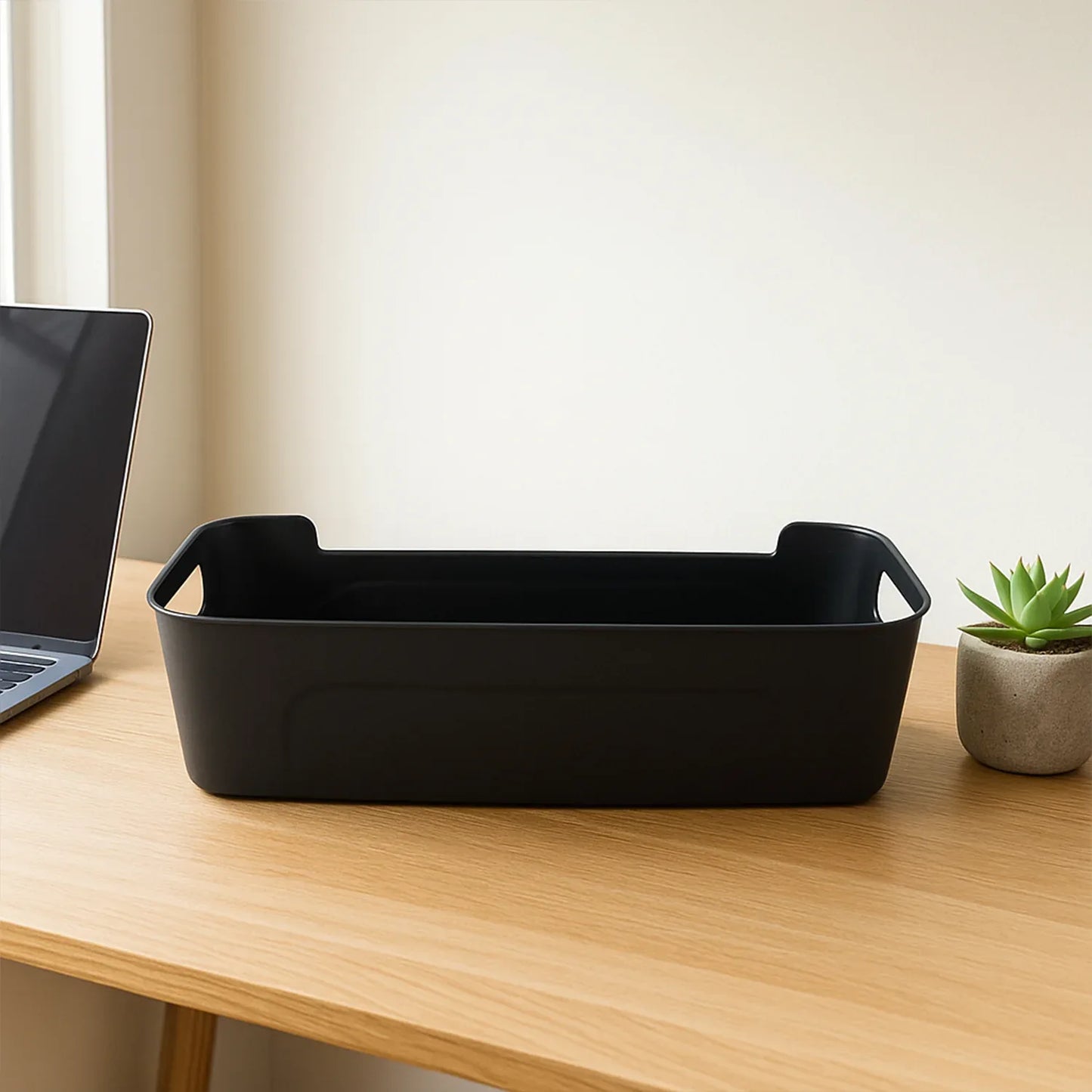 Black Plastic Storage Basket Tray Set (4 Pcs) - Zidbik