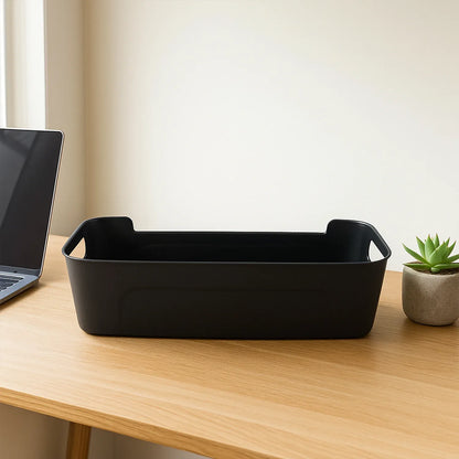 Black Plastic Storage Basket Tray Set (4 Pcs) - Zidbik
