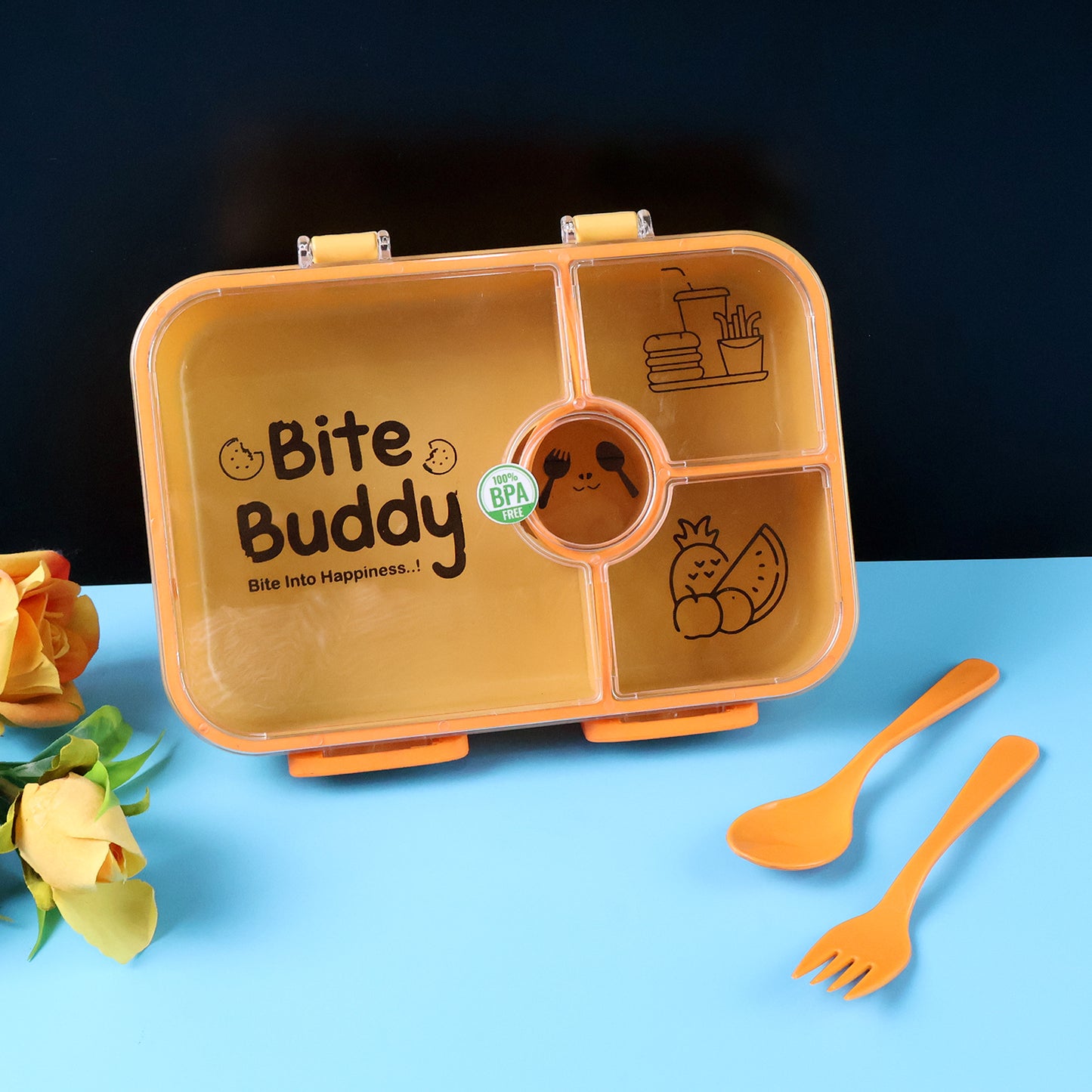 Bite Buddy 4-compartment Leak-resistant Plastic Lunch Box With Spoon  Fork - Zidbik