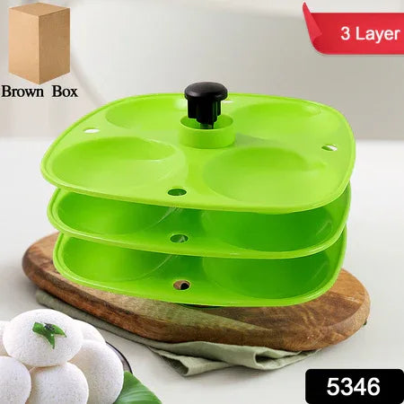 5346 3 Layer Idli Stand Used In All Kinds Of Household Kitchen Purposes For Holding And Serving Idlis. - Zidbik