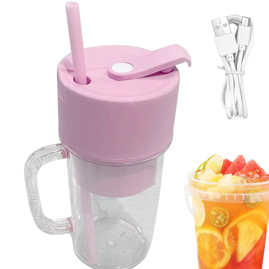 5841 2 In1 Portable Crusher Juicer With Handle  Straw For Smoothie Sipper Usb Rechargeable (340 Ml) 6 Stainless Steel Blades Compact Juicer Mixer Juicer Portable Fresh Juice Blender Portable Electric Juicer ( 340 Ml ) - Zidbik