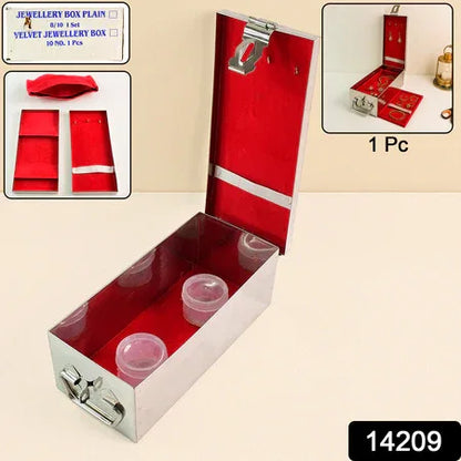 Premium Stainless Steel Velvet Lined Jewellery Storage Box With Lock And Red Interior - Zidbik