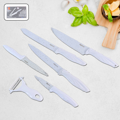 Marble Coated Stainless Steel Kitchen Knife Set (6 Pc) - Zidbik