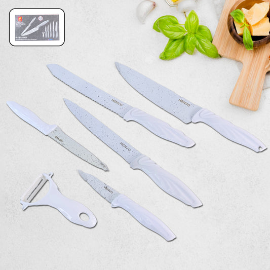 Marble Coated Stainless Steel Kitchen Knife Set (6 Pc) - Zidbik