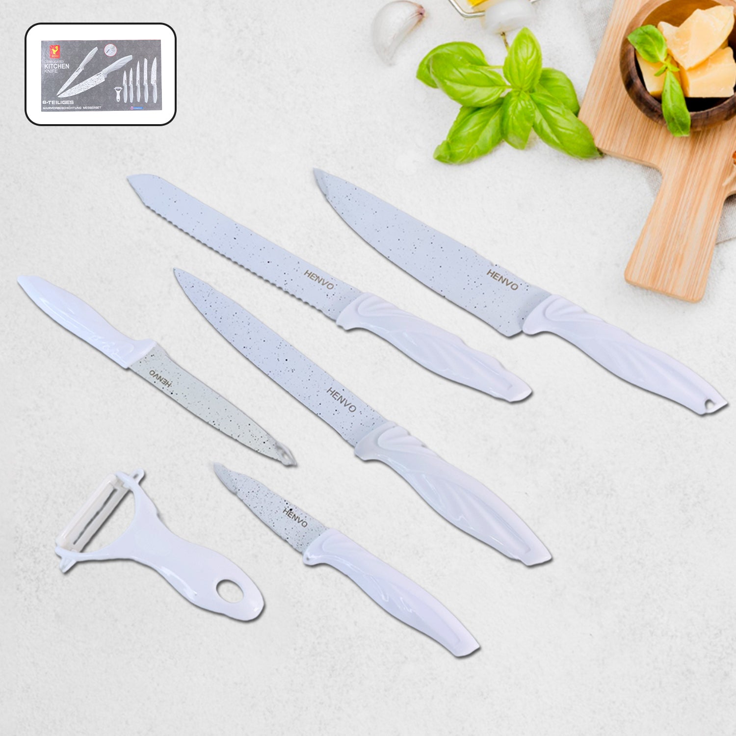 Marble Coated Stainless Steel Kitchen Knife Set (6 Pc) - Zidbik