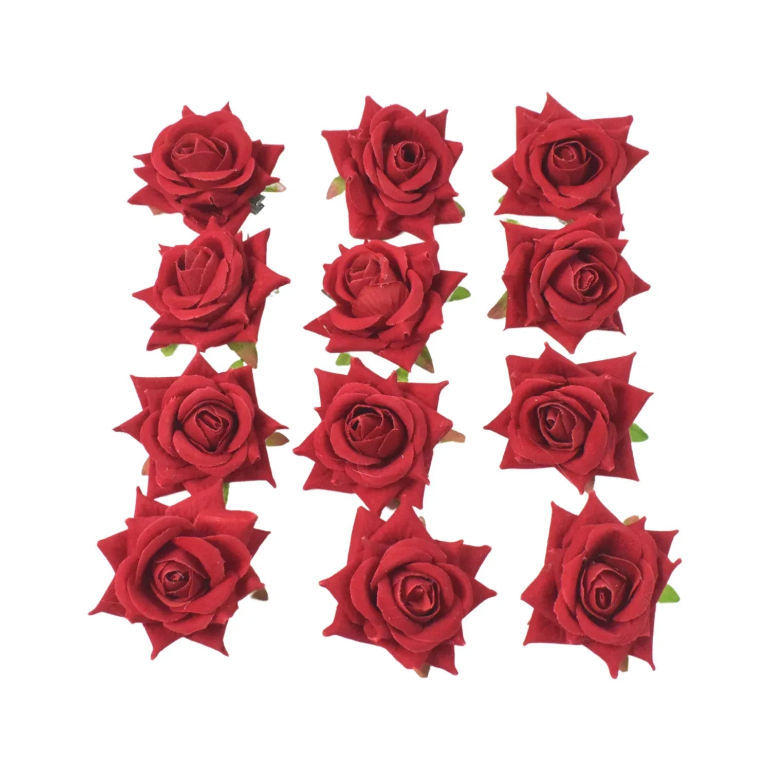 Flower Rose Hair Pin Clip Velvet Flower Design (12 Pcs Set) - Zidbik
