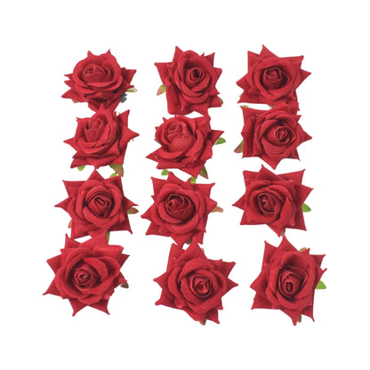 Flower Rose Hair Pin Clip Velvet Flower Design (12 Pcs Set) - Zidbik