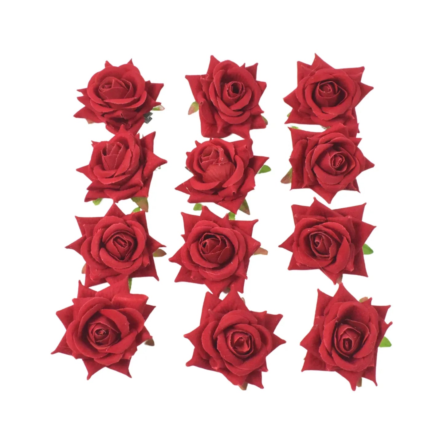 Flower Rose Hair Pin Clip Velvet Flower Design (12 Pcs Set) - Zidbik