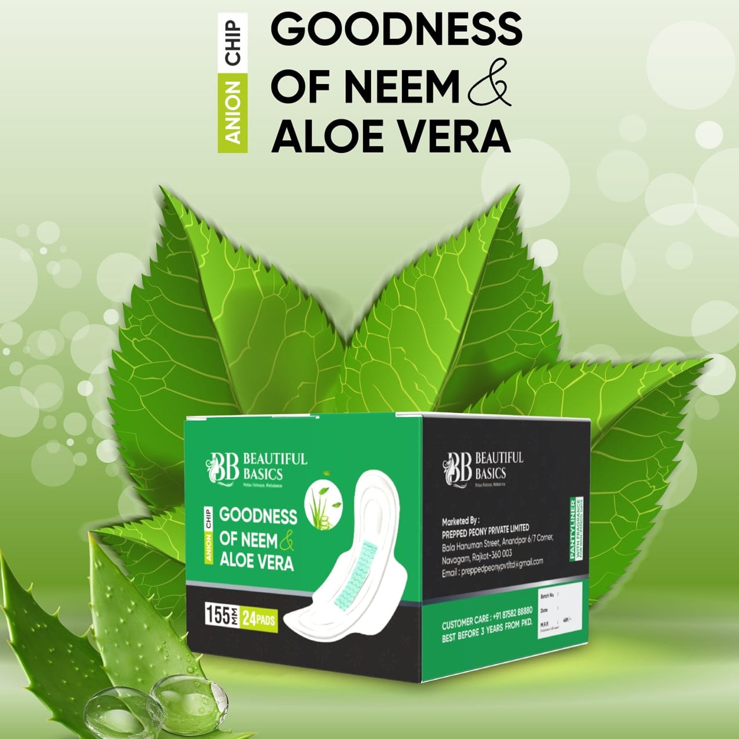 0984 Sanitary Pads For Women With Goodness Of Neem  Aloe Vera  Ultra Thin  Leakage Protection  Ph Balance  With Antibacterial Anion Chip  (155 Mm  24 Pads) - Zidbik