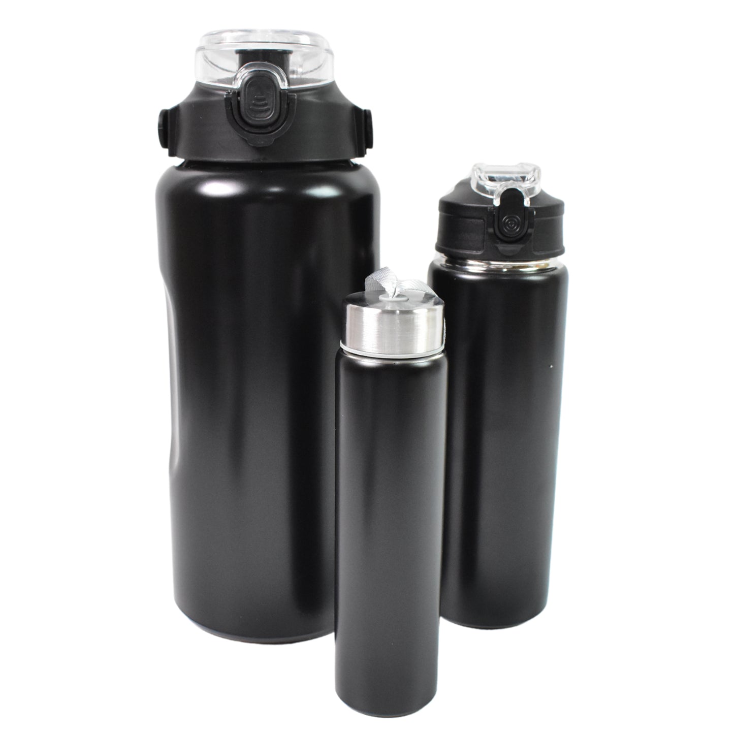 3 In 1 Stainless Steel Insulated Water Bottle Double Wall Vacuum (3 Pcs Set  Different Size) - Zidbik