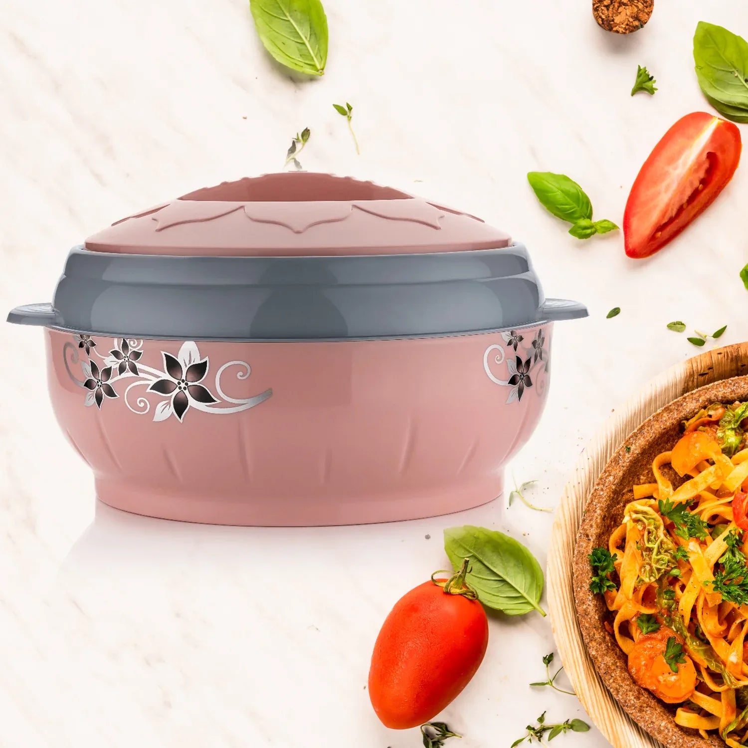 5788 High Quality Steel Casserole Box For Food Searving Inner Steel Insulated Casserole Hot Pot Flowers Printed Chapati Box For Roti Kitchen (Approx 4500 Ml) - Zidbik