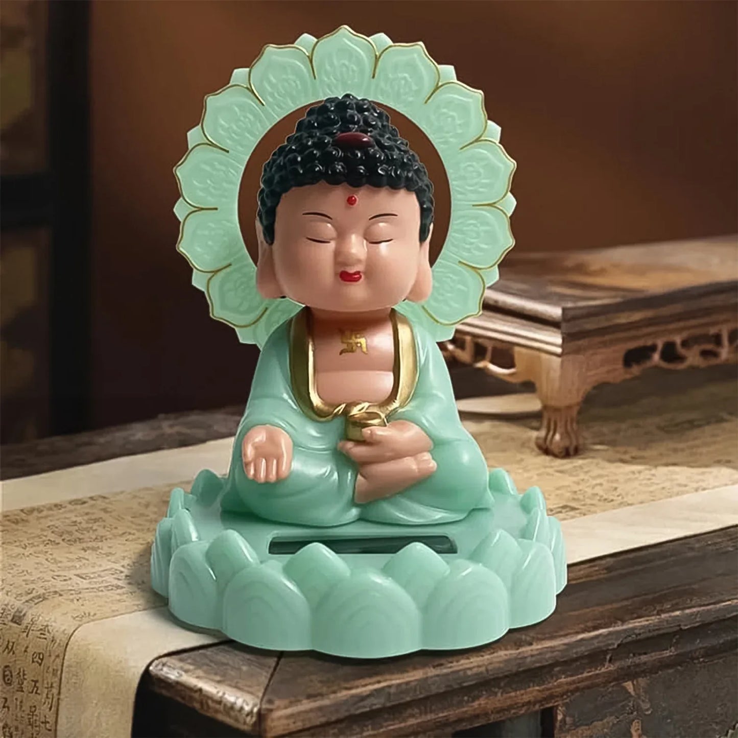 Plastic Solar Powered Moving Head Sitting Action Buddha Statue (1 Pc) - Zidbik