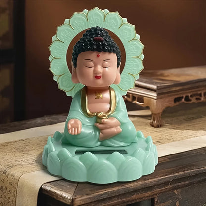 Plastic Solar Powered Moving Head Sitting Action Buddha Statue (1 Pc) - Zidbik