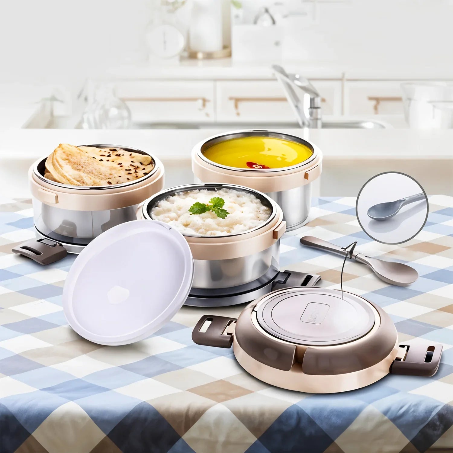 Ganesh Steko-3 Triple Layer Stainless Steel Insulated Lunch Box Set - Zidbik