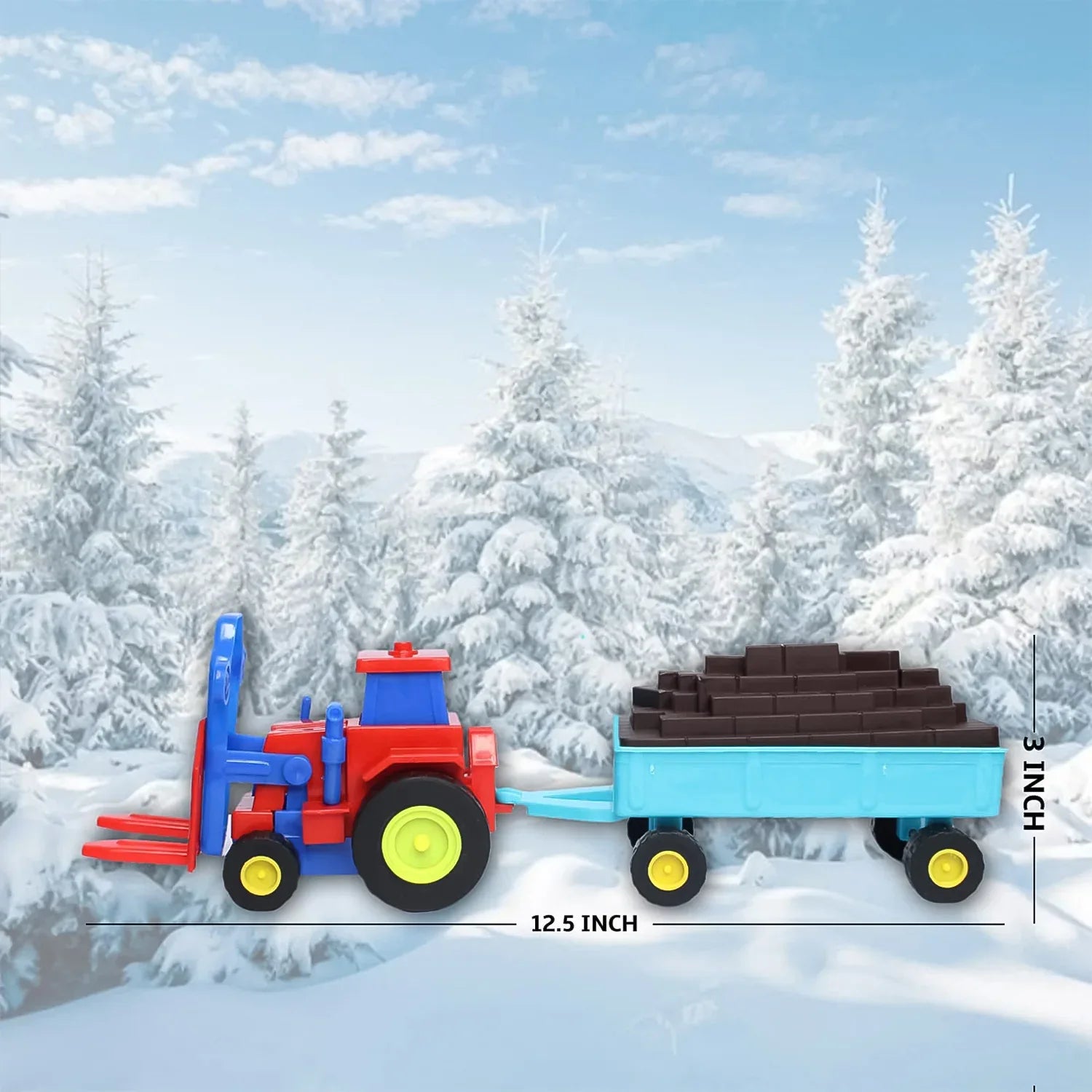 Plastic Tractor Toy Friction Powered Tractor With Bricks Trolley (1 Pc) - Zidbik