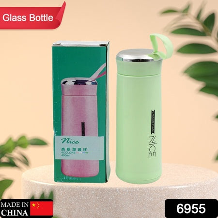 6955 Outdoor Sport Water Bottle 400ml Leak Proof Bpa-free For Travel Cold And Hot Water Glass Water Bottle With Daily Water Intake For Gym And Children (Moq -100 Pc) - Zidbik
