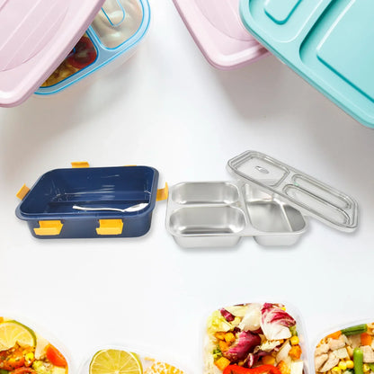 3 Compartment Transparent Stainless Steel Lunch Box For Kids - Zidbik