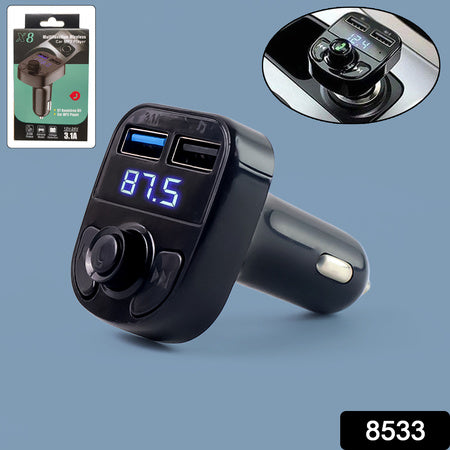 8533 Car-x8 Bluetooth Fm Transmitter Kit For Hands-free Call Receiver  Music Player  Call Receiver  Fast Mobile Charger Ports For All Smartphoneswith 3.1a Quick Charge Dual Usb Car Charger - Zidbik