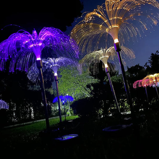 6616 2pcs Garden Solar Outdoor Lights Decorative 7 Colors Changing Rgb Light Waterproof Flower Jellyfish Firework Decor For Garden Patio Landscape Pathway Yard Holiday Decor - Zidbik