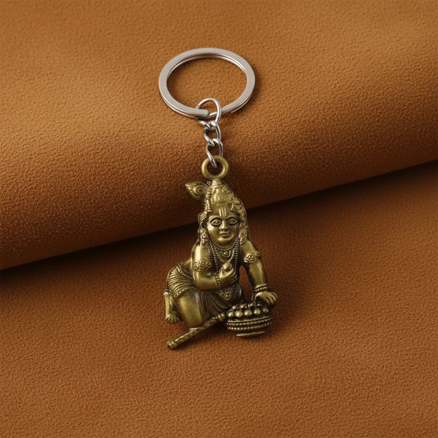 Premium Antique-gold Metal Bal Krishna Makhan Chor Keychain (1 Pc) - Zidbik