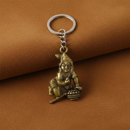 Premium Antique-gold Metal Bal Krishna Makhan Chor Keychain (1 Pc) - Zidbik