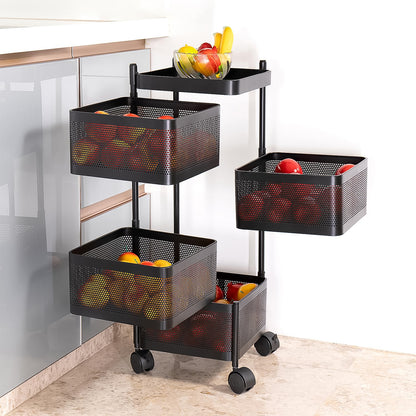 Metal Square High Quality Kitchen Trolley With Wheels (4 Layer  1 Pc) - Zidbik
