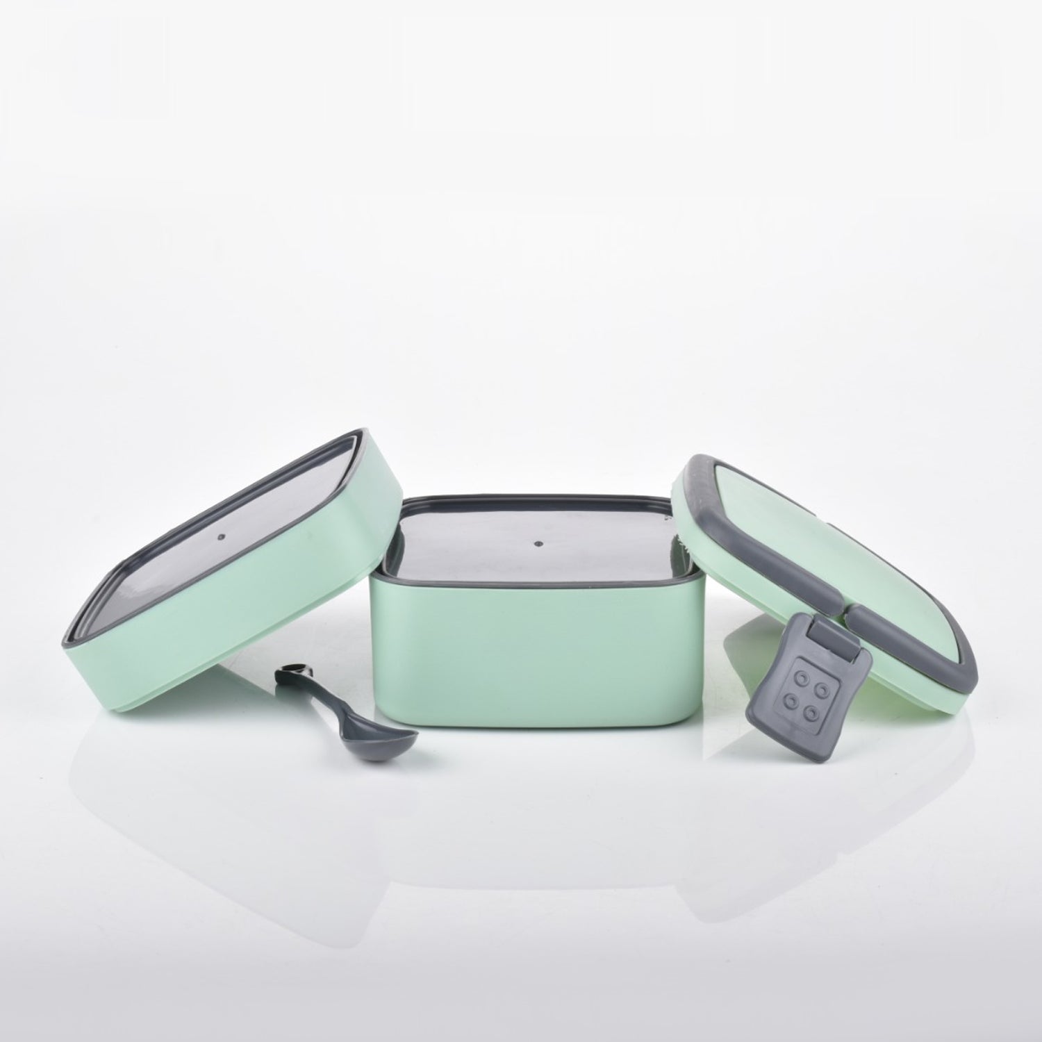 2860 Green Double-layer Portable Lunch Box Stackable With Carrying Handle And Spoon Lunch Box - Zidbik