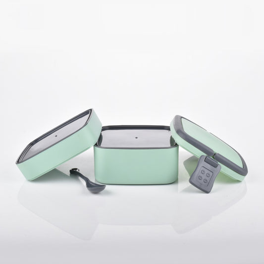 2860 Green Double-layer Portable Lunch Box Stackable With Carrying Handle And Spoon Lunch Box - Zidbik