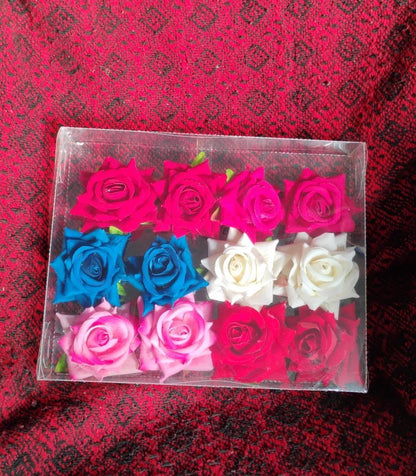 Colourful Flowing Flower Hair Pin (12 Pcs Set Mix Color) - Zidbik