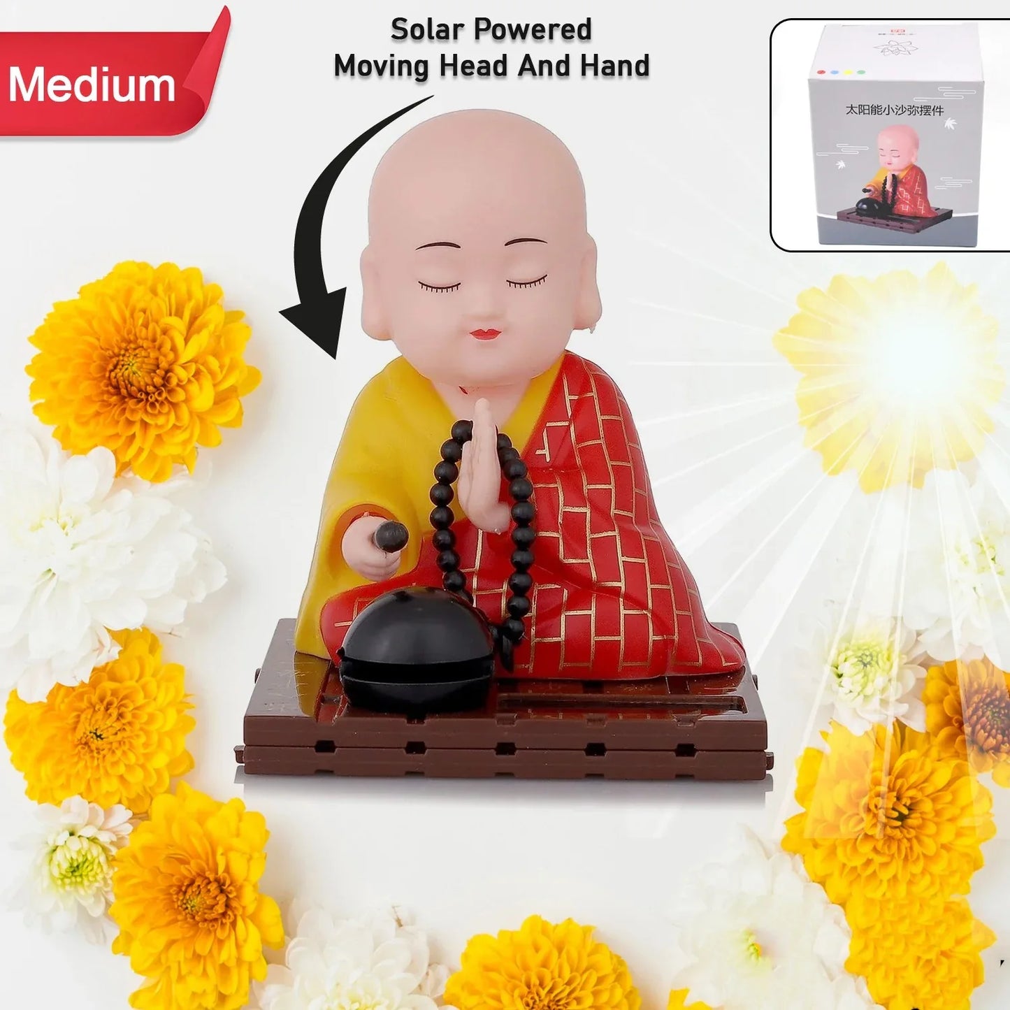 Solar Powered Sitting Buddha Statue Moving Head And Hand (1 Pc Medium) - Zidbik