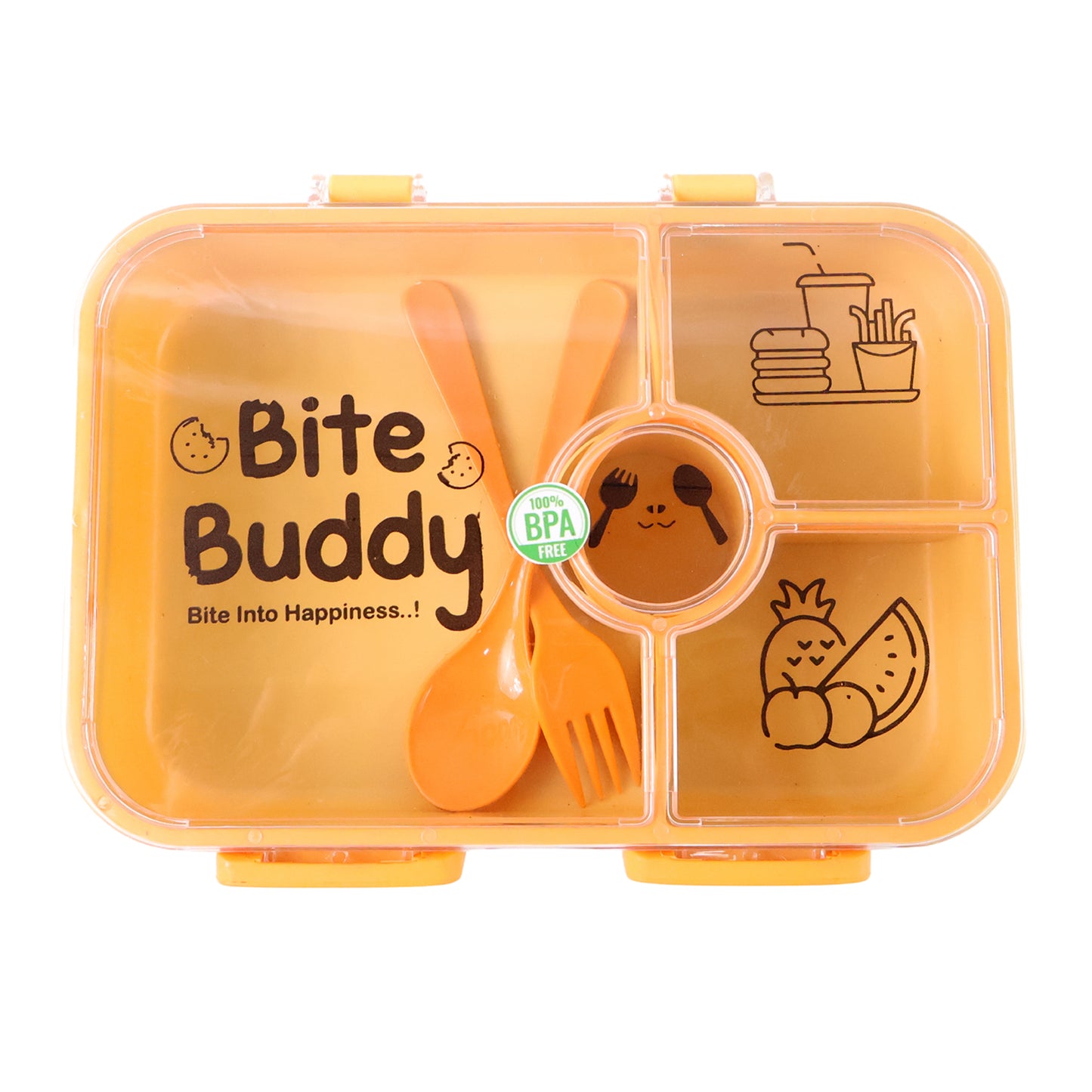 Bite Buddy 4-compartment Leak-resistant Plastic Lunch Box With Spoon  Fork - Zidbik