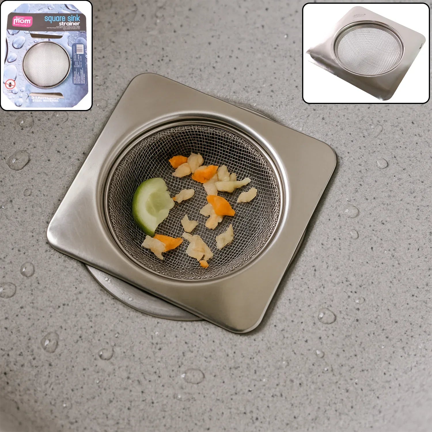Stainless Steel Square Sink Strainer (1 Pc) - Zidbik