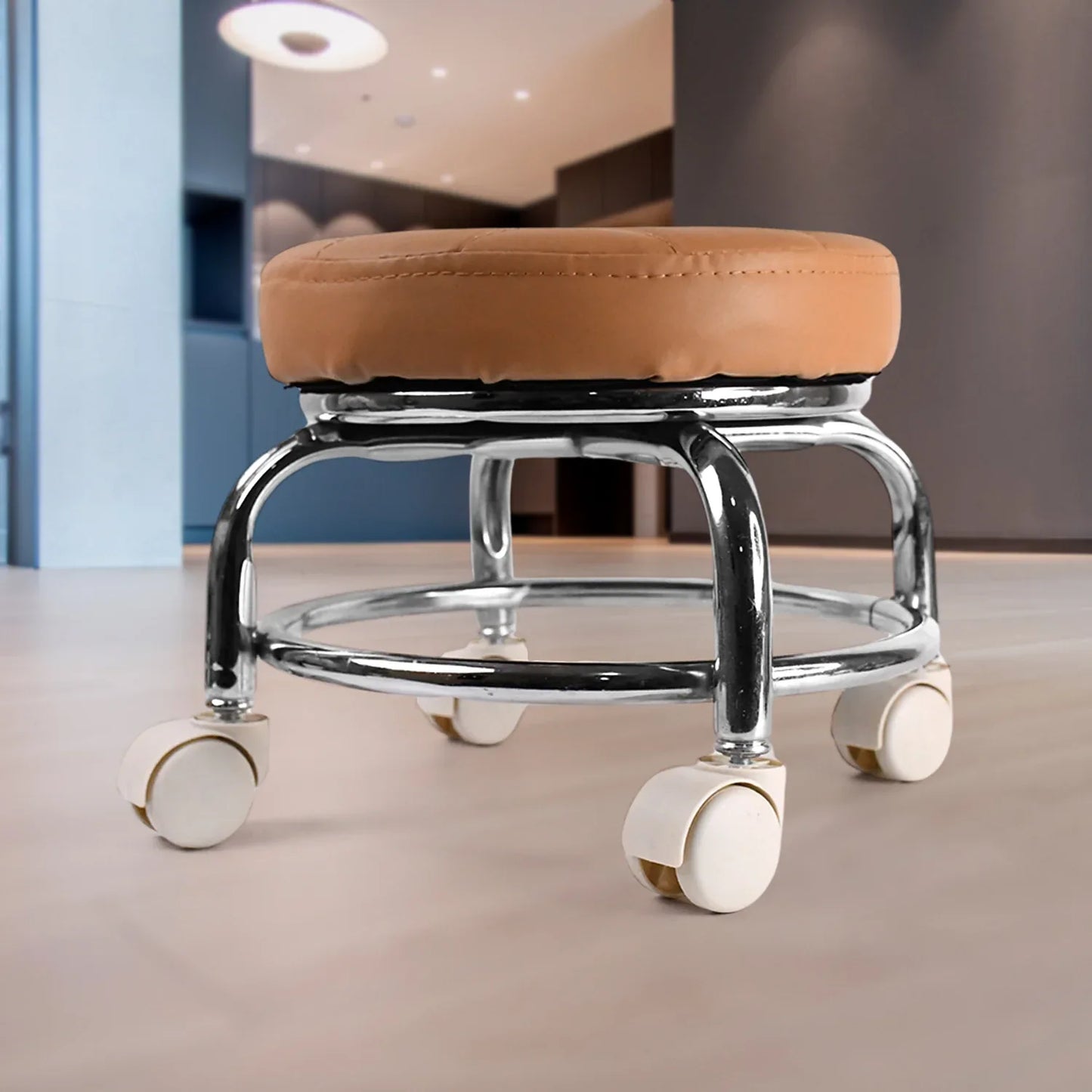 Heavy Duty Steel Base Round Rolling Stool With Wheels Pedicure Stool (1 Pc) - Zidbik